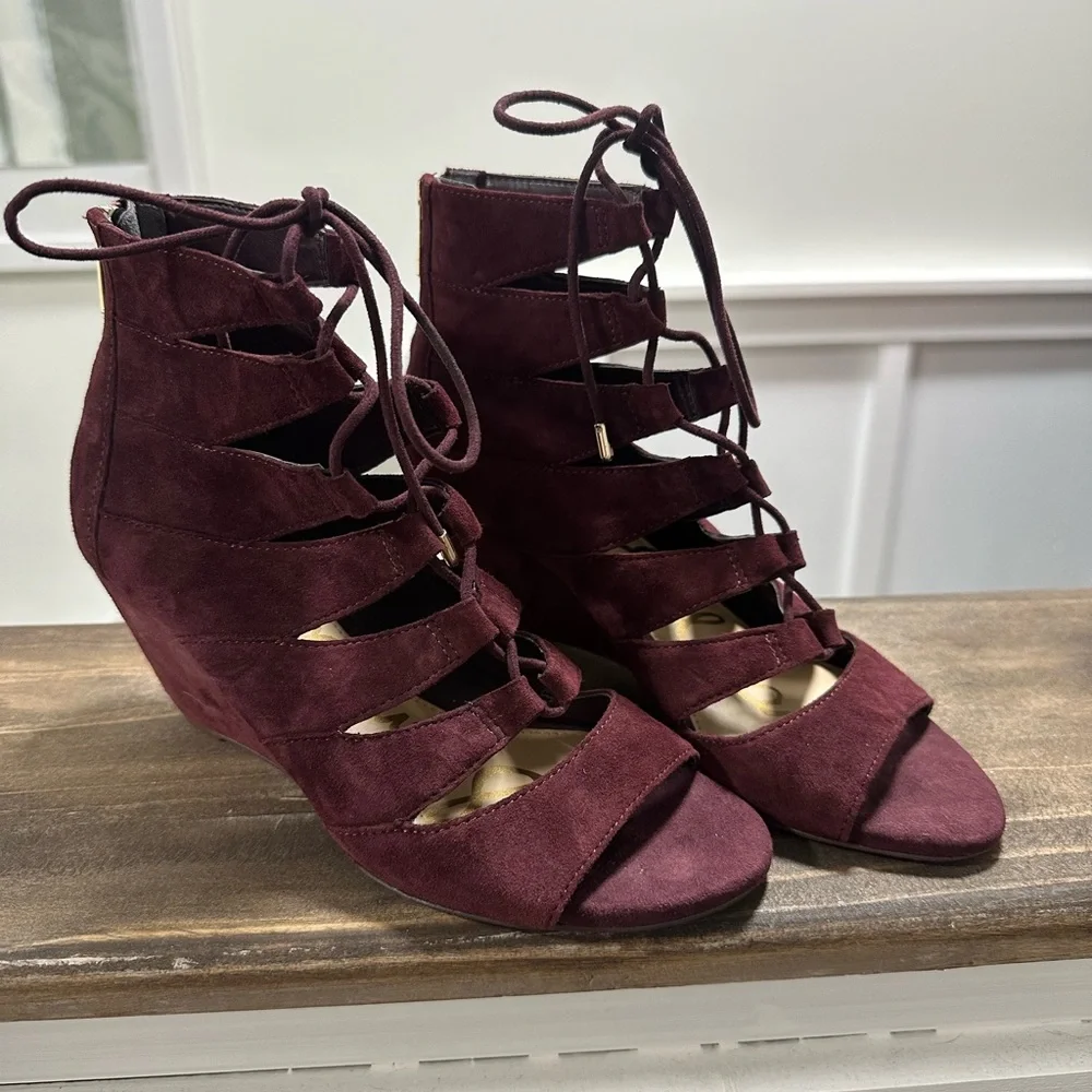 Sam Edelman Burgundy Lace-Up Wedges